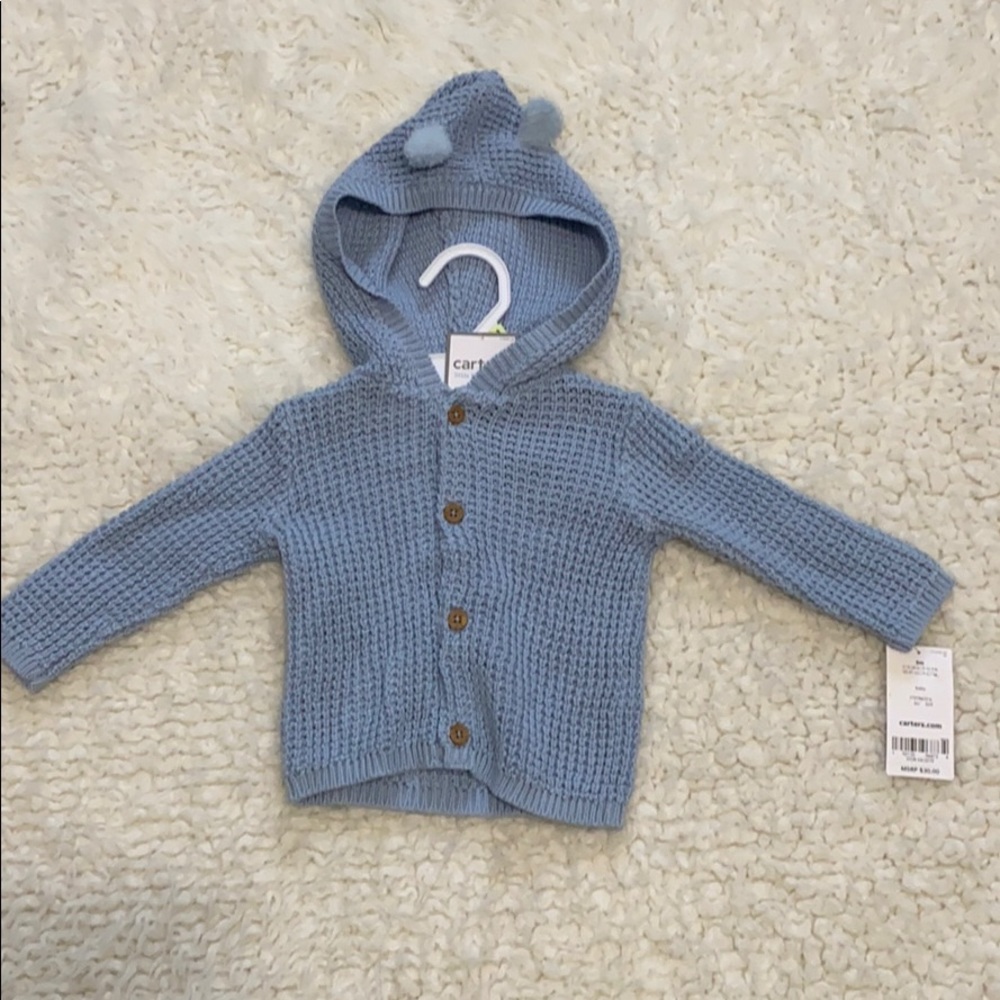 Baby blue knit Carter’s sweater. Size 3mos